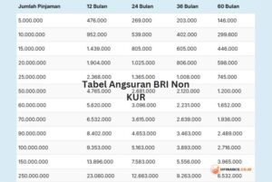 Tabel Angsuran BRI Non KUR